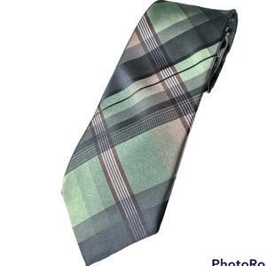 Silk Tie Calvin Klein Shades of Green Brown White Shiny Plaid Beautiful!
